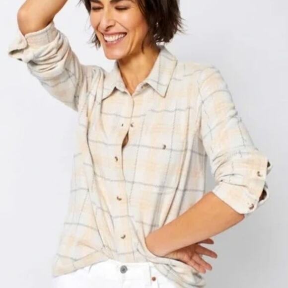 Faherty Tops - Faherty Legend Sweater Shirt Womens Medium Narragansett Plaid Button Shacket